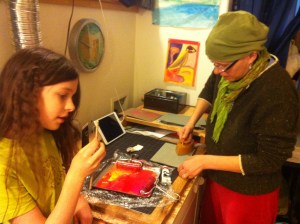 low tech printing in progress in the Laundryroom