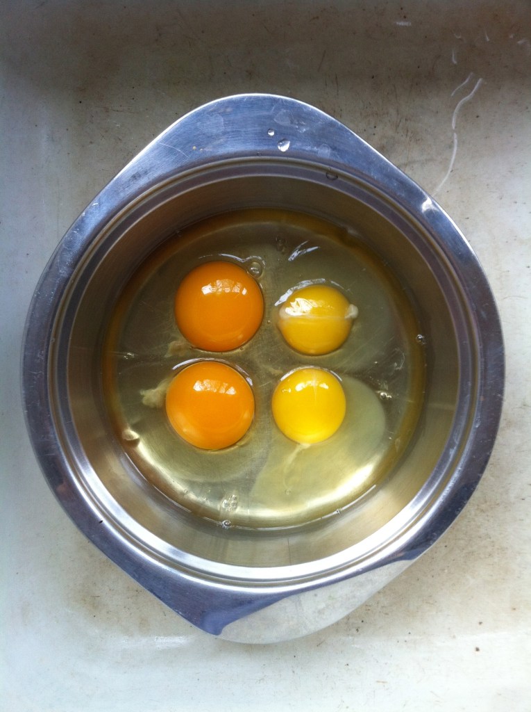 Eggs from our chickens on the LEFT. Store-bought-organic-free-range eggs on the RIGHT. You decide which you would rather eat.