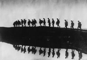 Australian soldiers World War I marching to the front lines.
