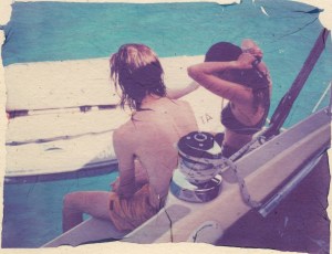 On a sailing trip in 1995, just after our secret elopement. (Thank you Alice & Rusty!!!)