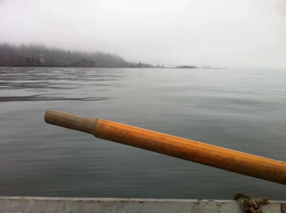 The slack water at the turning of the tide requires effort of rowing to get anywhere on the river.