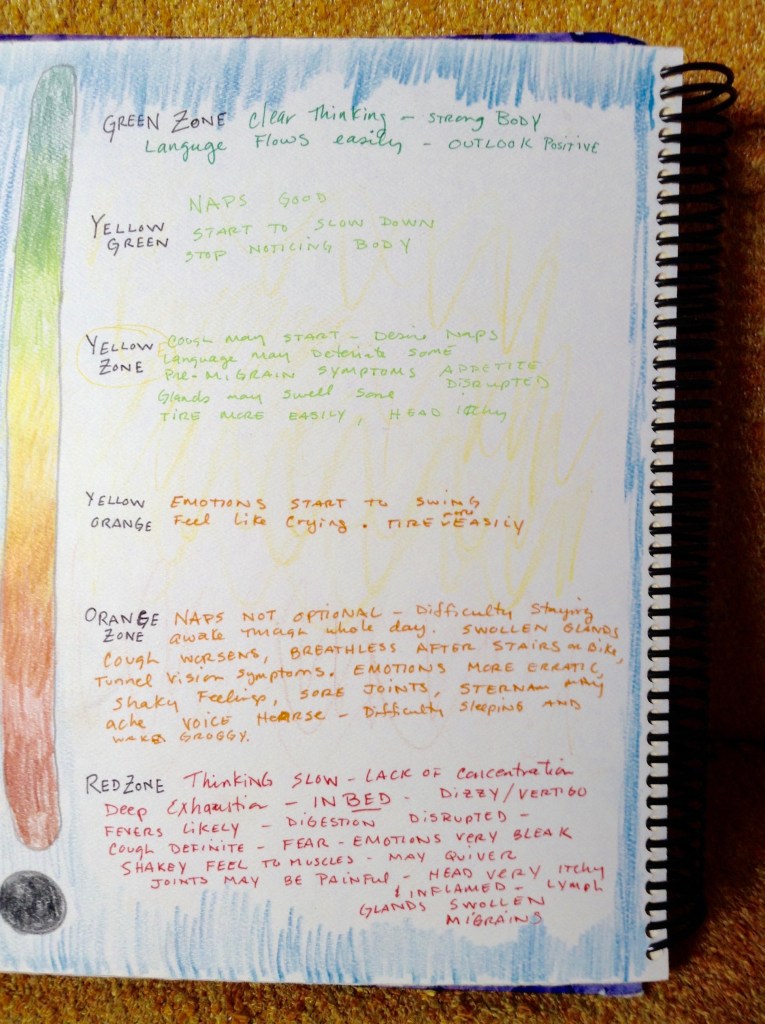 My personal energy management system as it appeared in my journal circa 2012. I used color to help me better gage how I was doing.