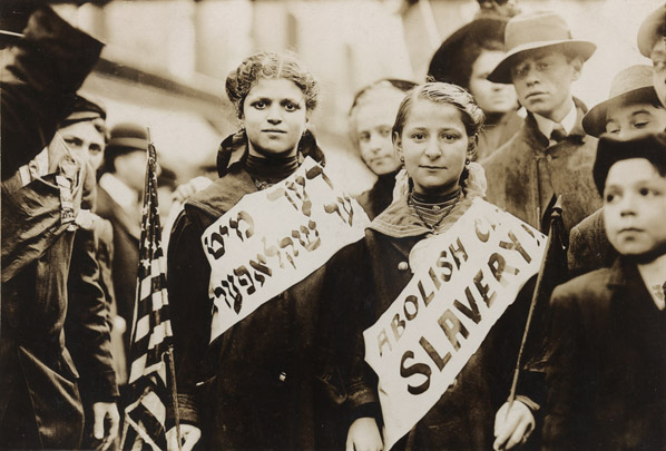 Garment workers on strike in 1909.